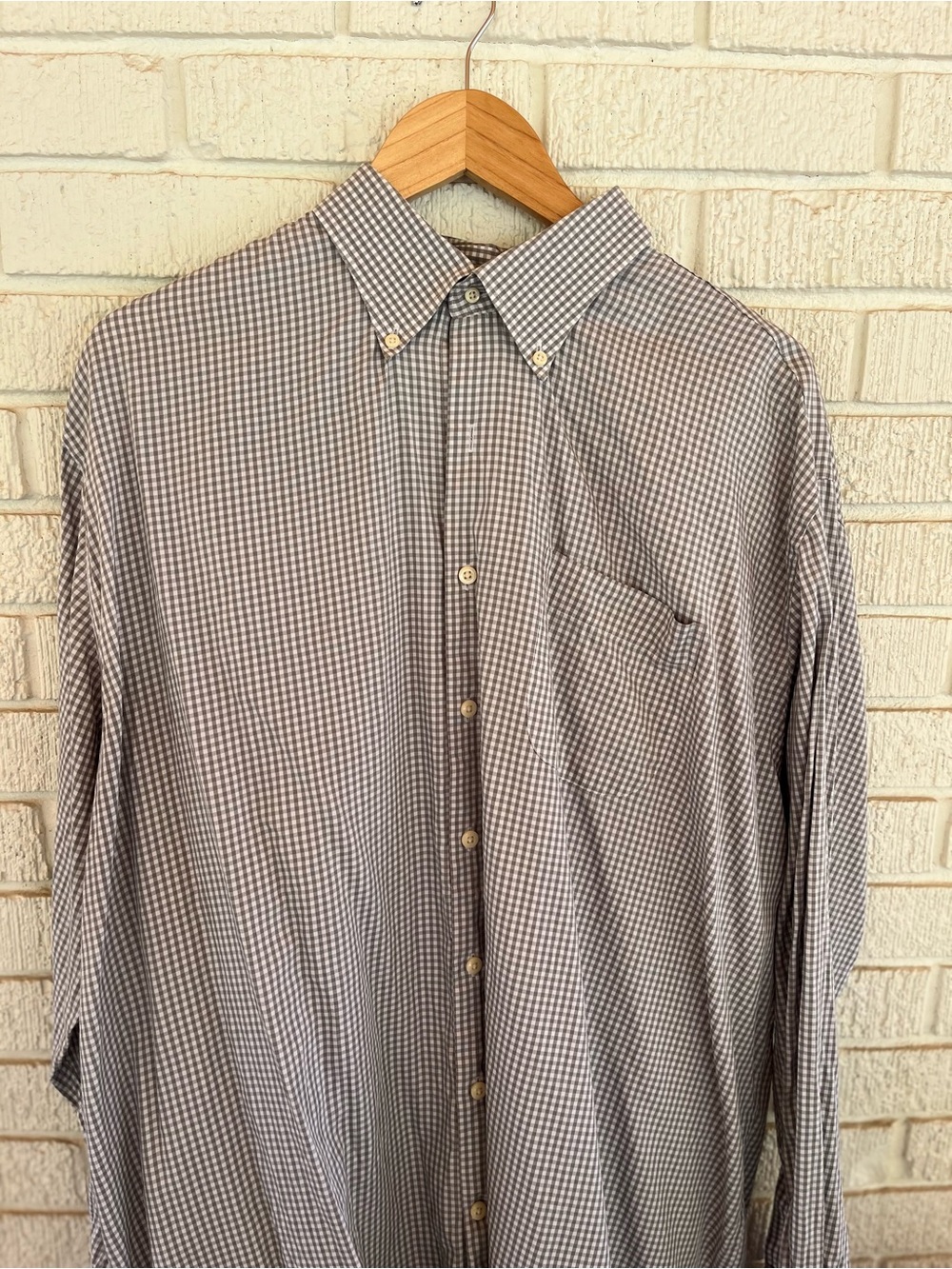 Men's Long-Sleeve Button-Down Gingham Shirt - Gray/Tan